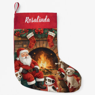 Speelse Kerstman & Huisdieren Kerstkous Kleine Kerstsok