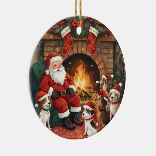 Speelse Kerstman & Huisdieren Kerstmis Keramisch Ornament (Rechts)