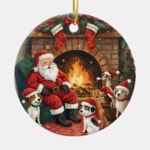 Speelse Kerstman & Huisdieren Kerstmis Keramisch Ornament