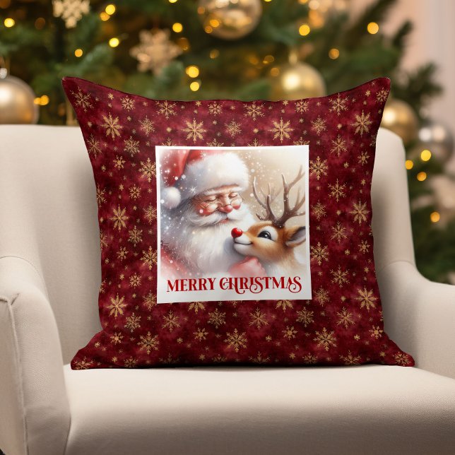Speelse Kerstman Rudolph Kerst Kussen Vrolijk Kers (Playful Santa Rudolph Xmas Pillow Merry Holiday )