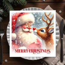 Speelse Kerstman Rudolph Kerstfeest Servetten Set