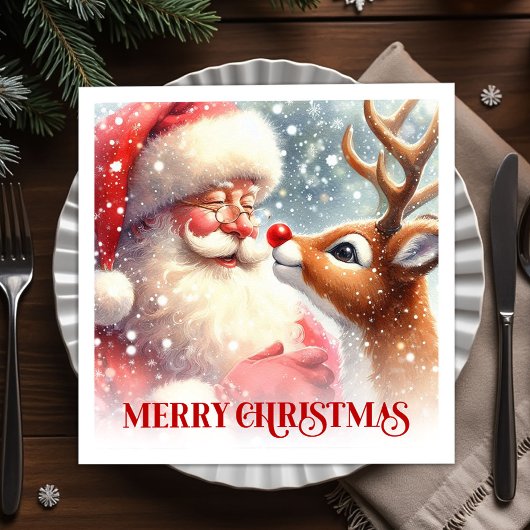 Speelse Kerstman Rudolph Kerstfeest Servetten Set