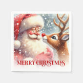 Speelse Kerstman Rudolph Kerstfeest Servetten Set (Voorkant)