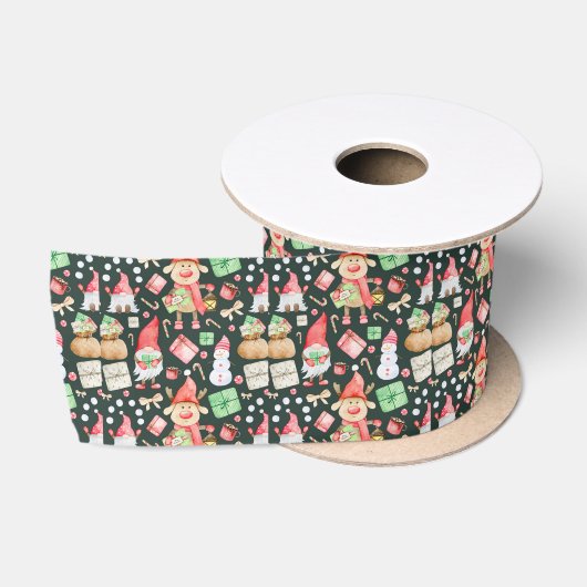 Speelse Kerstmis Esthetisch Patroon - Leuke Feestd Satijnen Lint (Spoel)