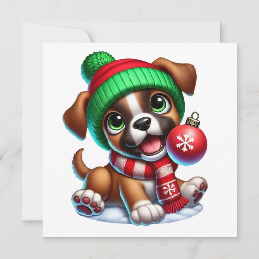 Speelse Kerstpuppy Feestdagenkaart (Voorkant)