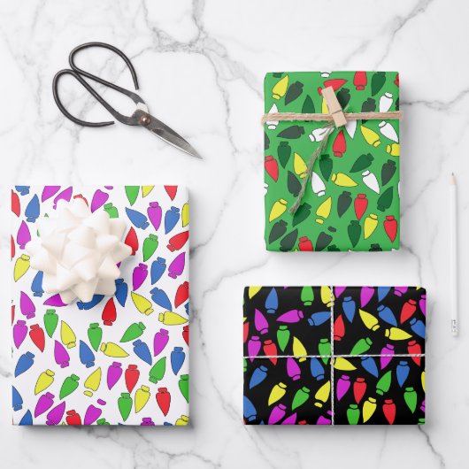 Speelse kerstverlichting inpakpapier vel (Voorkant)