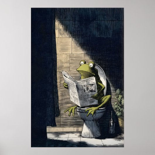 Speelse kikker-kunstprint - humoristische badkamer poster (Voorkant)