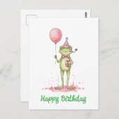 Speelse kikker met ballon verjaardagsfeestje briefkaart (Voorkant / Achterkant)