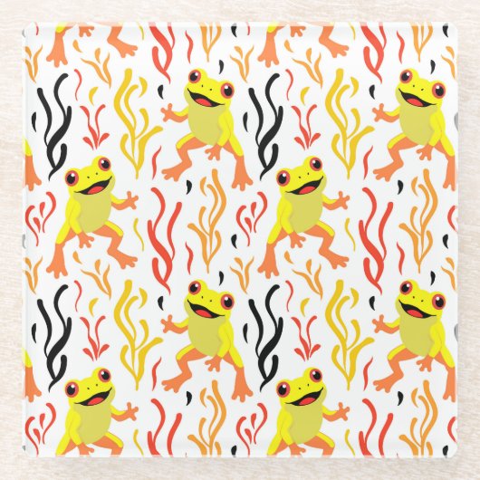 speelse kikkers glazen onderzetter (Voorkant)