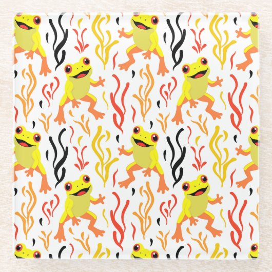 speelse kikkers glazen onderzetter (Voorkant)