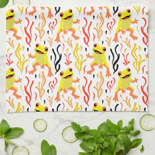 speelse kikkers theedoek (Gevouwen)