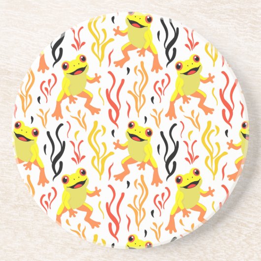 speelse kikkers zandsteen onderzetter (Voorkant)