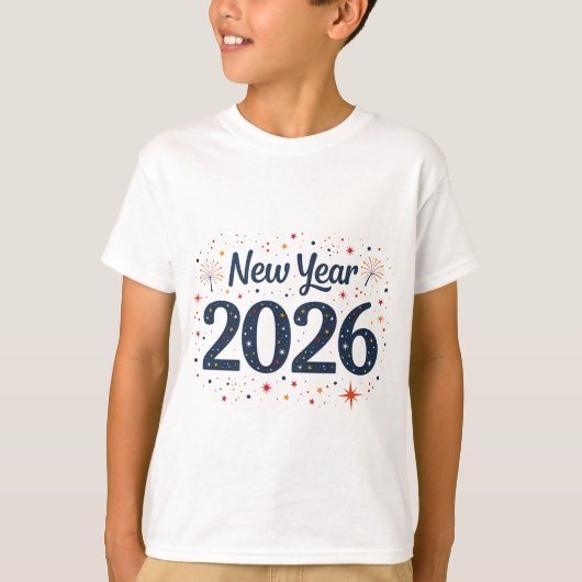 Speelse kinder Nieuwjaar 2026 t shirt met sterretj (Voorkant)