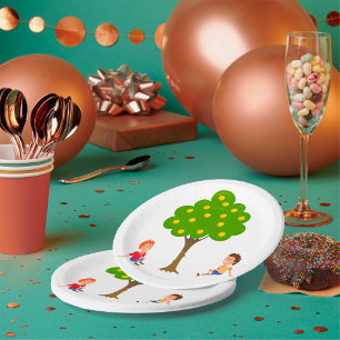 Speelse Kinderen die onder een appelboom zitten Papieren Bordje