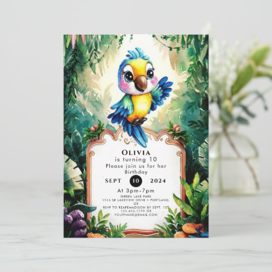 Speelse Kinderen Papegaai Verjaardag Kaart (Staand voorkant)