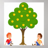 Speelse kinderen zittend onder een appelboom poster (Voorkant)