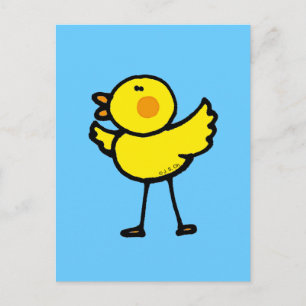 Speelse kip op blauwe illustratie briefkaart