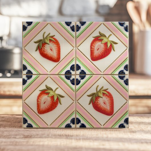 Speelse  Kitsch Pastel Aardbei Tegeltje