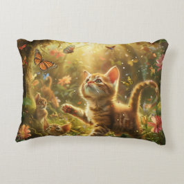 Speelse kitten digitale kunst accent kussen