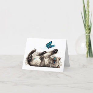 Speelse Kitten en Butterfly Notecards Bedankkaart