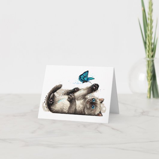 Speelse Kitten en Butterfly Notecards Bedankkaart (Voorkant)