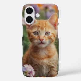 Speelse Kitten in Bloemen iPhone 16 Hoesje