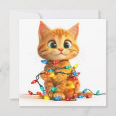 Speelse kitten in kerstlichtjes feestdagenkaart (Voorkant)