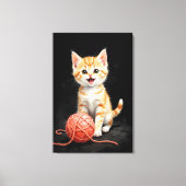 Speelse Kitten Kat met Garentang Waterverfprint Canvas Afdruk (Voorkant)