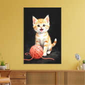 Speelse Kitten Kat met Garentang Waterverfprint Canvas Afdruk (Insitu (Woonkamer))