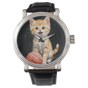 Speelse Kitten Kat met Garentang Waterverfprint Horloge