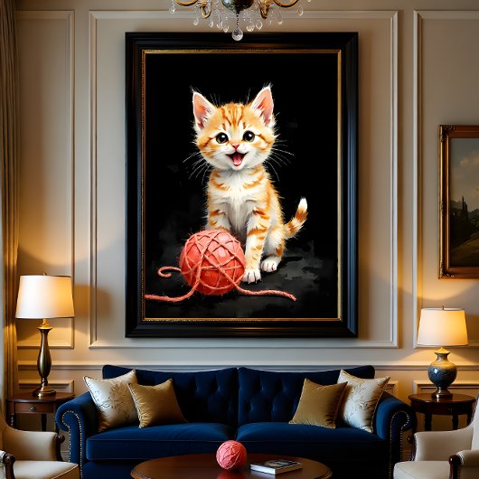 Speelse Kitten Kat met Garentang Waterverfprint Perfect Poster