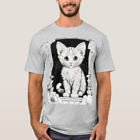 Speelse Kitten Kleurplaat T-shirt Collectie (Voorkant)