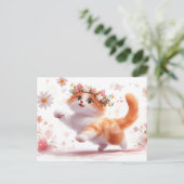 Speelse kitten met Daisy Flower Crown Briefkaart (Staand voorkant)