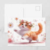 Speelse kitten met Daisy Flower Crown Briefkaart (Voorkant / Achterkant)