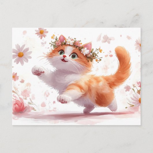 Speelse kitten met Daisy Flower Crown Briefkaart (Voorkant)