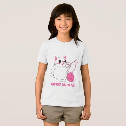 Speelse Kitten met Garentbal Tri-Blend Shirt (Voorkant volledig)