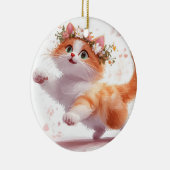 Speelse Kitten met Madeliefjes Kroon Keramisch Ornament (Rechts)