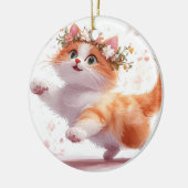 Speelse Kitten met Madeliefjes Kroon Keramisch Ornament (Links)