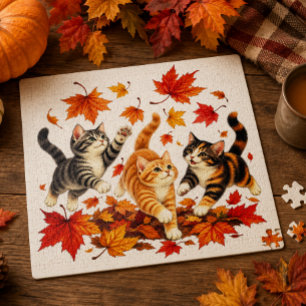 Speelse Kittens Jagen op Herfstbladeren Legpuzzel