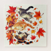 Speelse Kittens Jagen op Herfstbladeren Legpuzzel (Horizontaal)