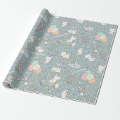 Speelse Kittens Op Grijs Blauw Cadeaupapier (Uitgerold)