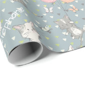 Speelse Kittens Op Grijs Blauw Cadeaupapier (Rol Hoek)