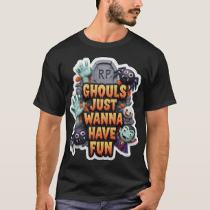 Speelse klei animatie Halloween-figuren en tekst G T-shirt