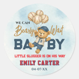Speelse Kleine Slager Blauwe Honkbal Baby Shower Ronde Sticker