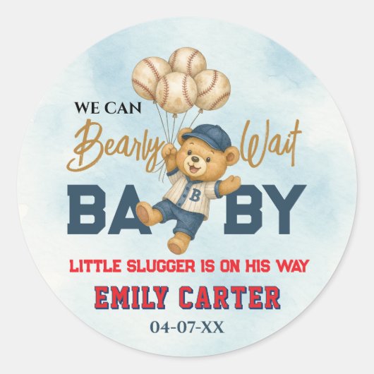Speelse Kleine Slogger Blauwe Honkbal Baby Shower Ronde Sticker (Voorkant)