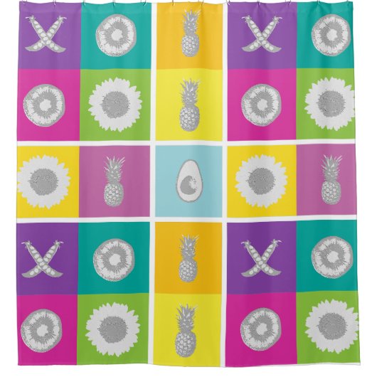 Speelse Kleurenblok Vierkantjes Douchegordijn (Voorkant)