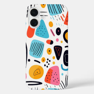 Speelse Kleurrijke Geometrische Memphis Stijl Patr iPhone 16 Hoesje