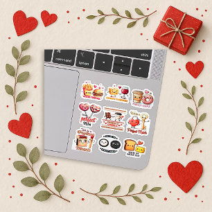 Speelse Kleurrijke Kawaii Eten Koppel Ontwerp Sticker