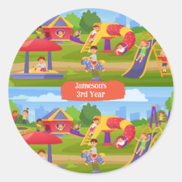 Speelse Kleurrijke Kinderen Cartoon Speeltuin Leuk Ronde Sticker