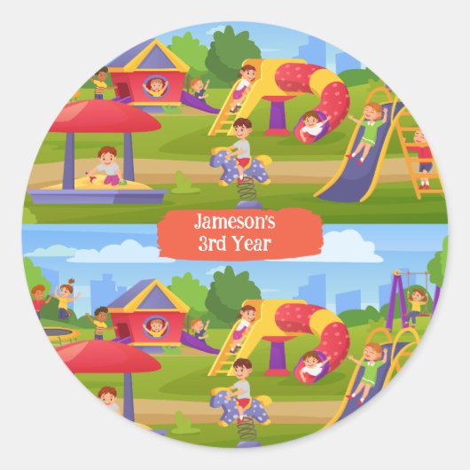Speelse Kleurrijke Kinderen Cartoon Speeltuin Leuk Ronde Sticker (Voorkant)